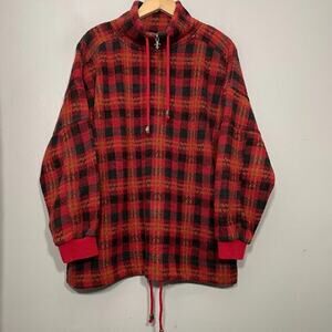Vintage Energie Plaid Fleece Oversized Small Red Pullover Jacket Unisex Gorpcore